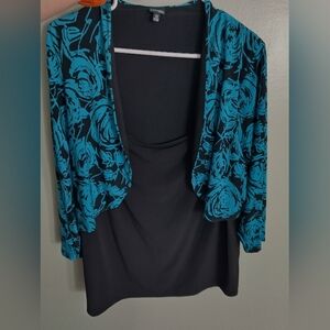 Rafaella Black and Teal Floral Blouse